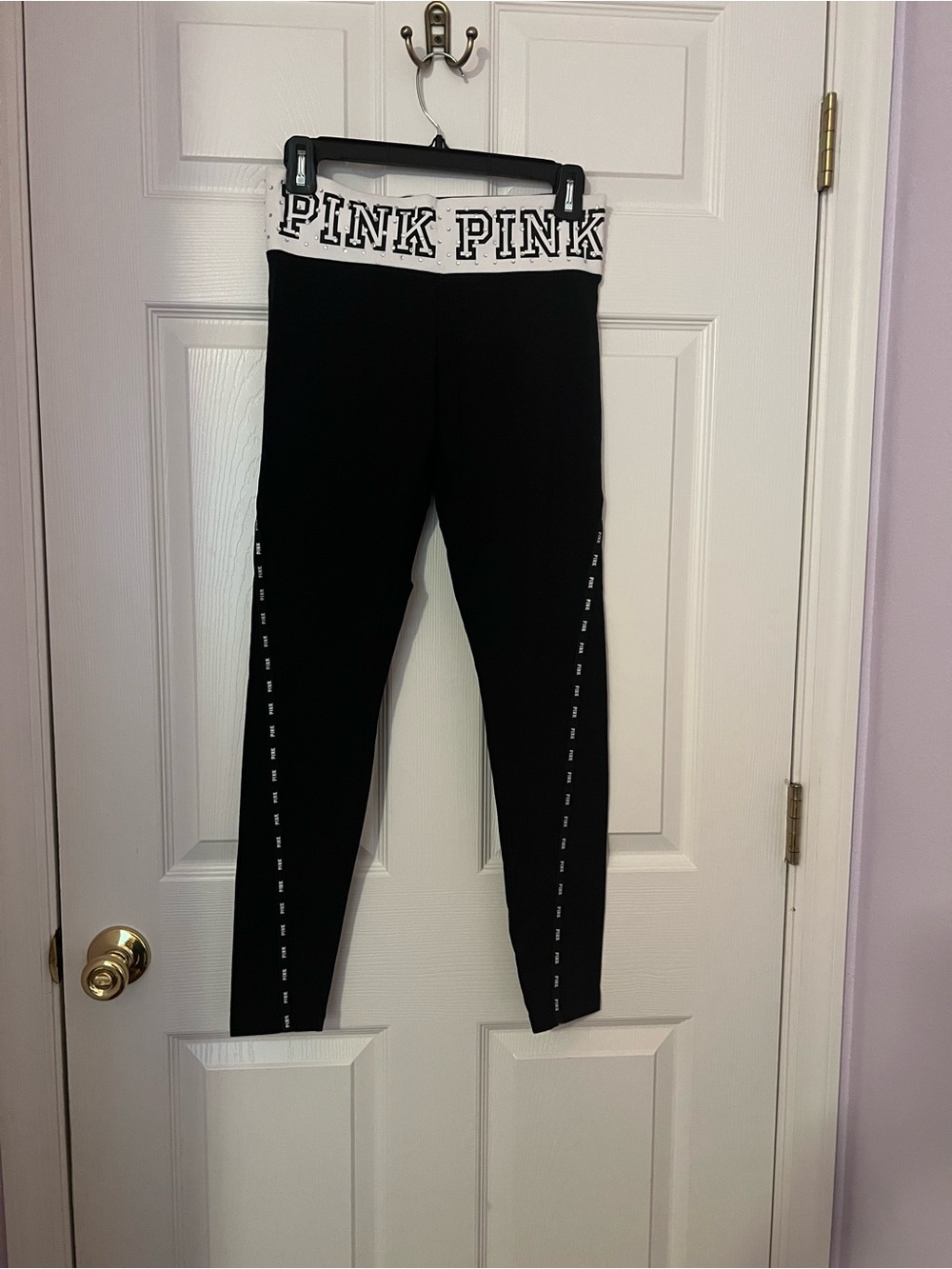 PINK Victoria's Secret Black Leggings with White Branded Waistband